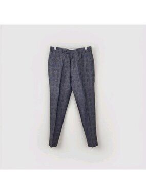 ​Samuelsohn Linen Wool Silk Pants 34R x 29 Grey Glen Plaid Union Made Old Money